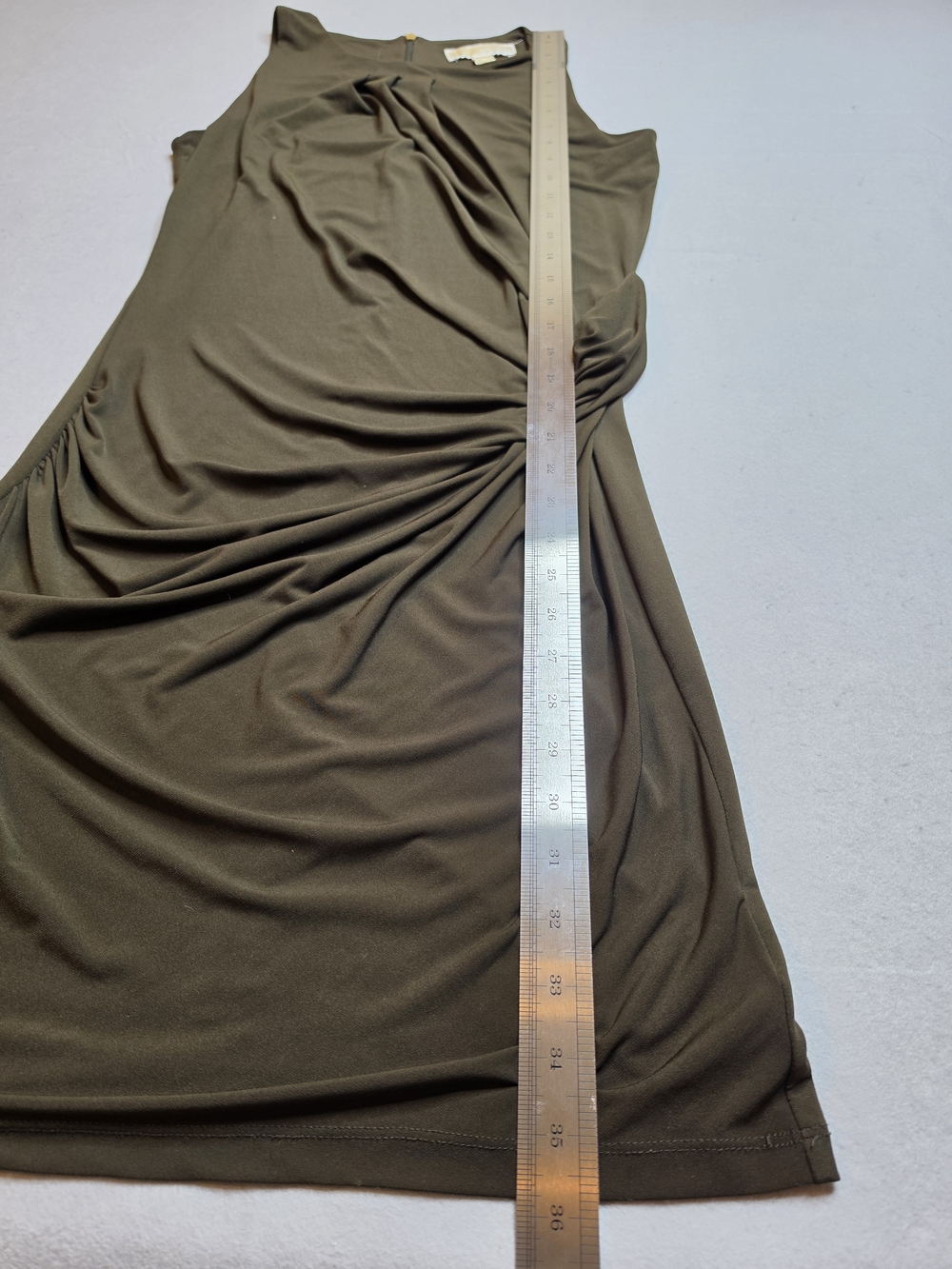 Michael Kors Olive Green Ruched Sleeveless Bodycon‎ Midi Dress - Size Small - Picture 3 of 7